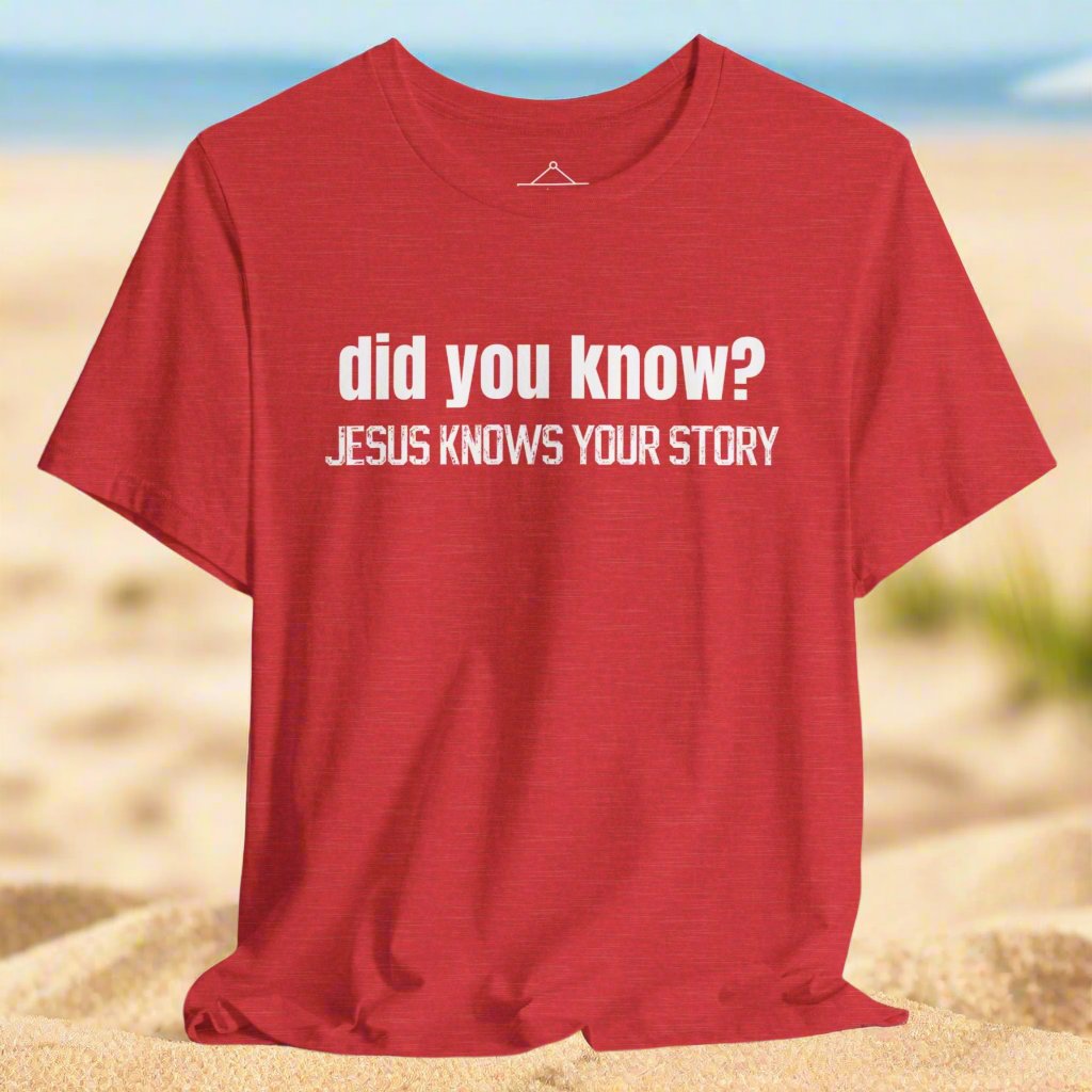 The did you know? Jesus knows your story tshirt in heather red