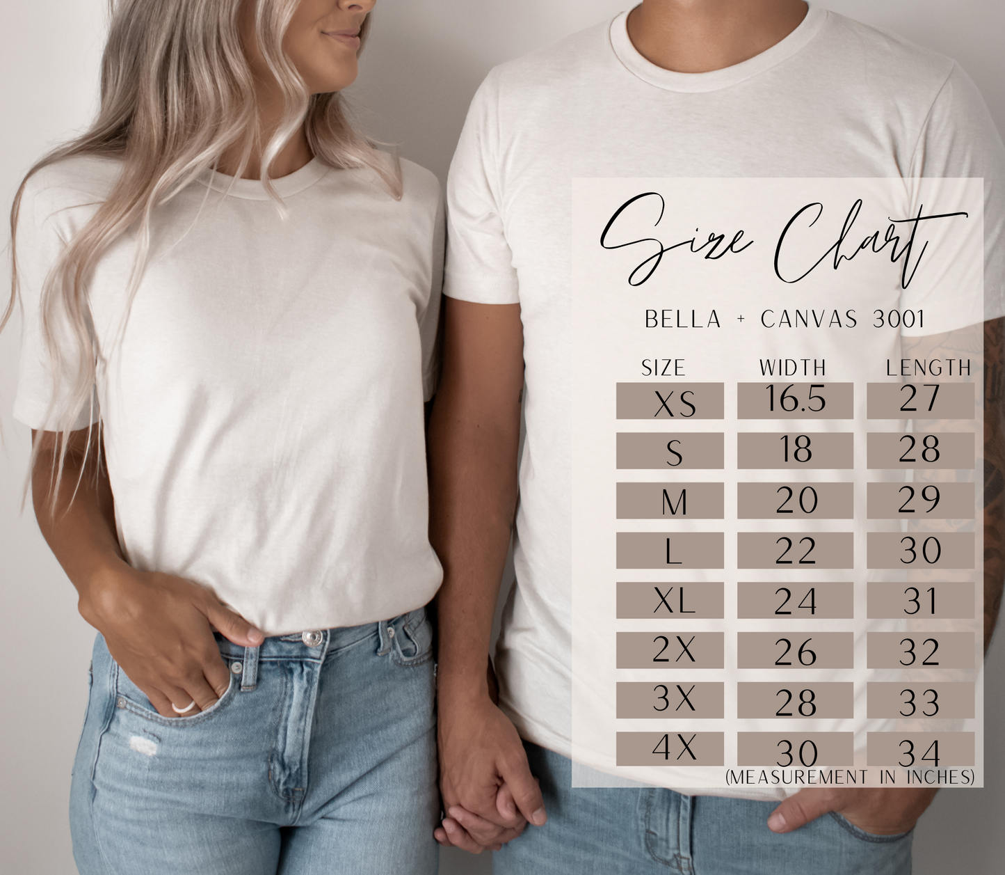 Bella Canvas 3001 Size Chart