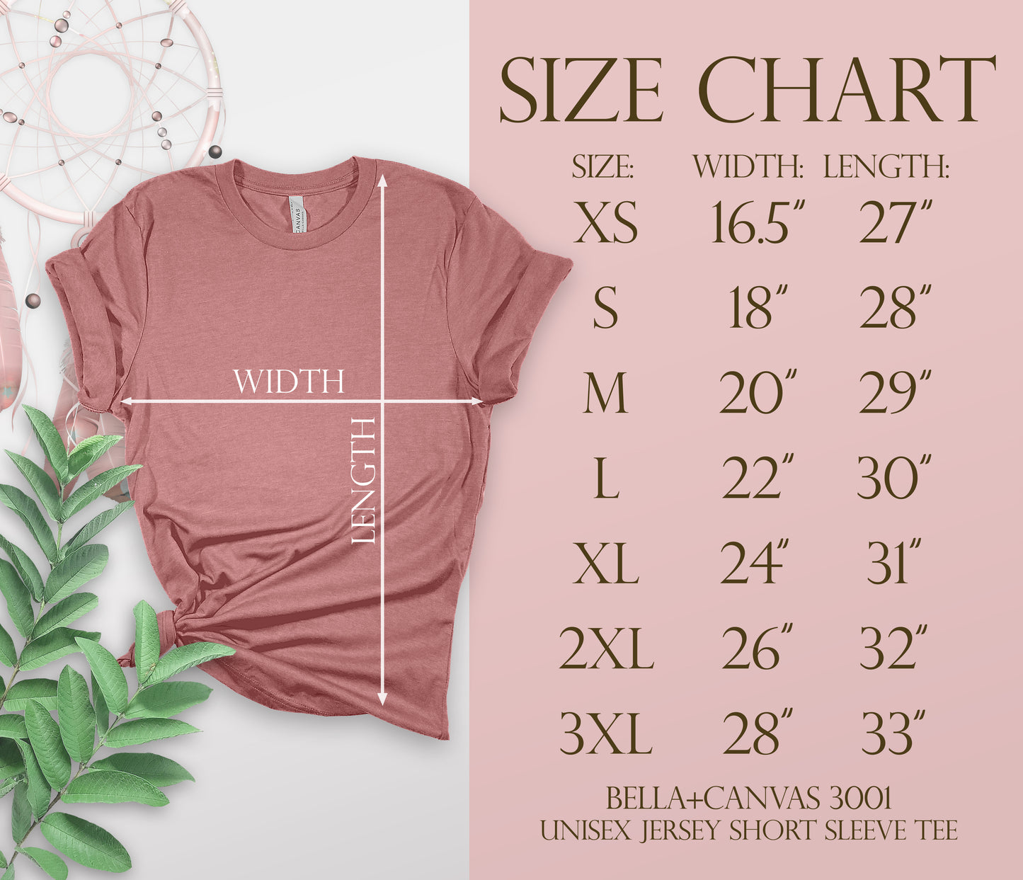 Bella Canvas 3001 Size Chart